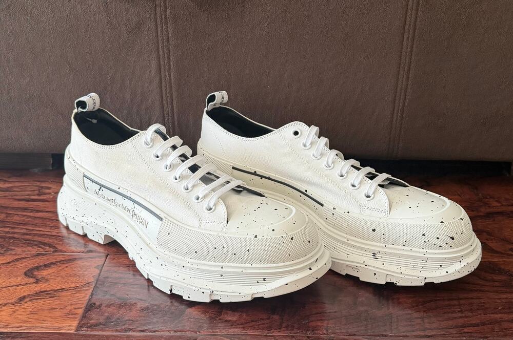 $995 NEW Alexander McQueen Tread Slick Splatter White Low Top Sneaker 15(48)